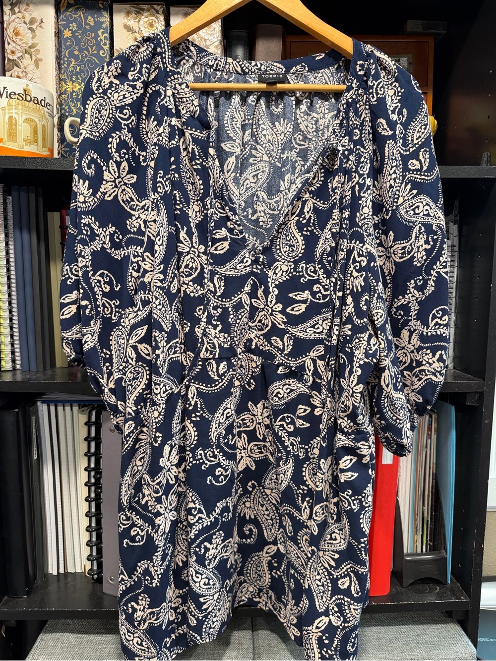 torrid Navy & Cream Paisley V-Neck Midi Dress